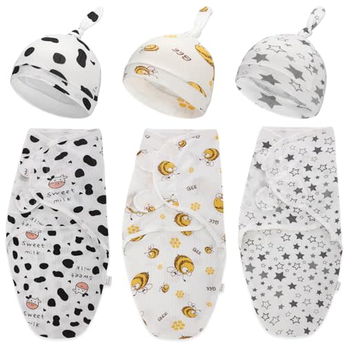 Chuarry 3 Pack Preemie Swaddle Blanket with Hat Set Preemie Hats Baby Receiving Blanket Swaddle Wrap for Newborn