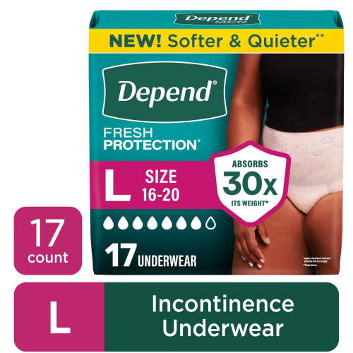 Depend Fresh Protection Incontinence Underwear for Women, Adult Diapers, L, 17 Count HSA/FSA Eligible