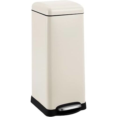 8-Gallon/30l Step-Open Trash Can with Soft-Close Lid, Stainless Steel Garbage Can with Soft Close Lid, Fingerprint Resistant, Minimalistic for Home, Kitchen, Laundry Room, Office, Bedroom, Beige