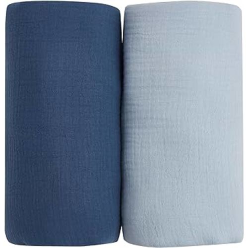 Neutral Cotton Soft Muslin Swaddle Blankets,2 Pack of 47 * 47 Inch Large Muslin Blankets,Muslin Baby Blanket for Newborn Cribs(Navy&Blue)