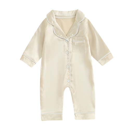 BemeyourBBs Newborn Baby Girl Boy Silk Satin Pajamas Rompers Kids Long Sleeve Button Down Pjs Infant One Piece Jumpsuit Loungewear Sleepwear