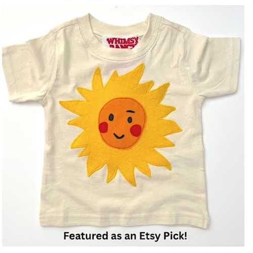 Hand-Appliqued Sunshine Tee – Boho Kids Natural Cotton Top - Sun Shirt- Spring top