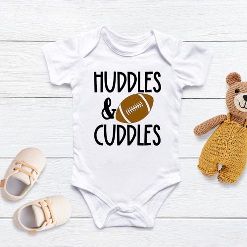 Huddles and Cuddles Football Baby Onesie - Cute Sports Bodysuit, Game Day Outfit, Newborn Shower Gift