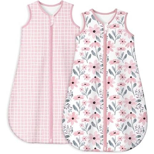 Yoofoss Baby Sleep Sack 0-6 Months TOG 1.0 Baby Wearable Blanket, 2 Pack 100% Organic Cotton Infant Toddler Sleeping Sack 2-Way Zipper Lightweight Sleep Sack