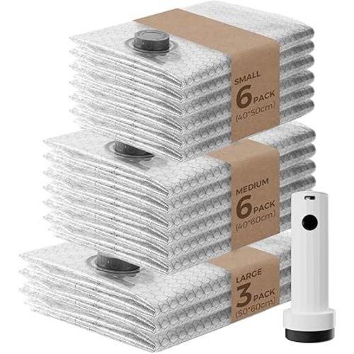 Vacuum Bags for Clothing with Rechargeable Air Pump, 15 Pack Vacuum Seal Bags for Travel, Space Saver Bags for Luggage and Suitcases, Compression Packing Bags in Multiple Travel Size