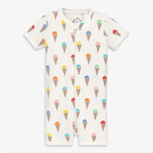 Primary Baby Organic Zip Shortie In Rainbow Scoops In Ivory Rainbow Ice Cream Cones Size 9-12 Months