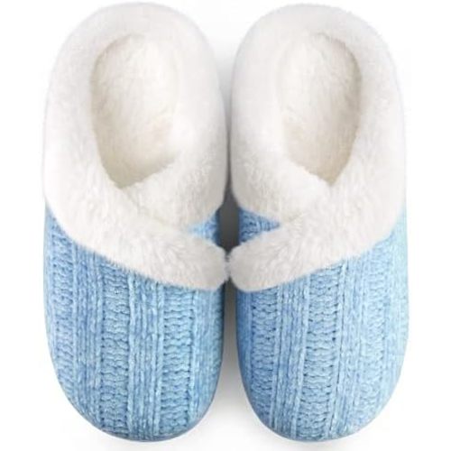 Slippers for Women Fuzzy House Slip on Indoor Outdoor Bedroom Furry Fleece Lined Ladies Comfy Memory Foam Female Home Shoes Anti-Skid Rubber Hard Sole
