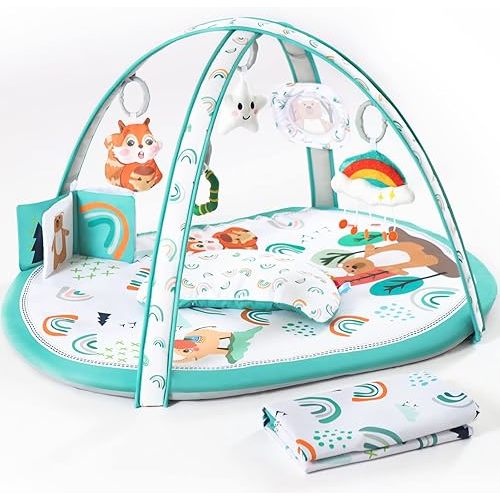 Baby Play Gym, ibabejoy Stage-Based Play Gym with 2 Machine Washable Mat Covers for Newborn to Toddler, 7 in 1 Activity Mat for Infant Sensory & Motor Skills Development, Thicker Non-Slip