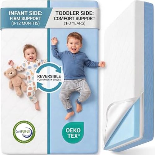 Baby Crib Mattress, Dual Sided Memory Foam 52x27.6x5 Inch, Blue