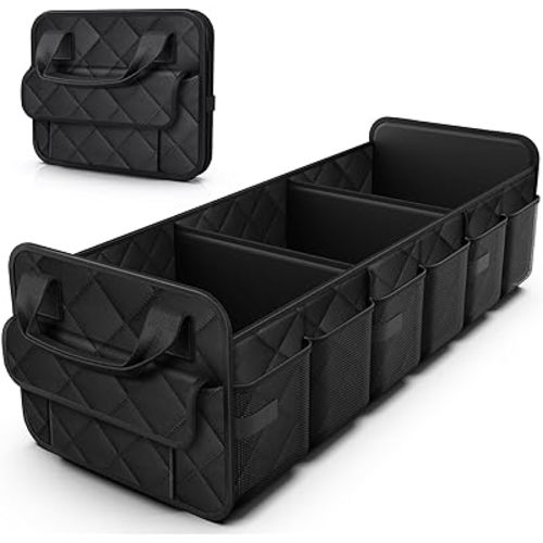 HOTOR Trunk Organizer for SUV – Foldable & Portable Car Organizers and Storage with 3 Compartments, Large Capacity Car Trunk Organizer Car Accessories for Truck Sedan, Black, 32.3" x 12.8" x 11.0"