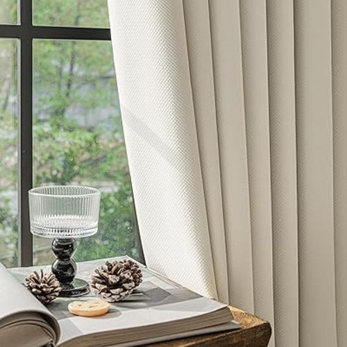FMFUNCTEX 100% Blackout Curtains for Bedroom, Beige Back Tab Curtain 63 Inch Length Drapery Thermal Insulated Curtains for Living Room, Black Out Drapes Rod Pocket Room Darkening 2 Panels