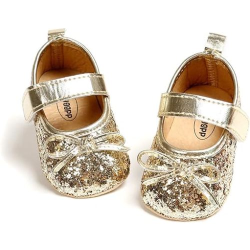 Meckior Infant Baby Girls Soft Sole Bowknot Princess Wedding Dress Mary Jane Flats Prewalker Newborn Light Baby Sneaker Shoes