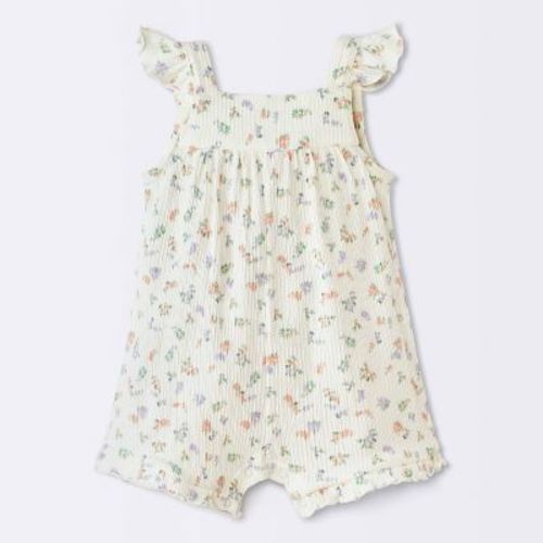 Baby Girls' Floral Ruffle Romper - Cloud Island™ Off-White 3-6M