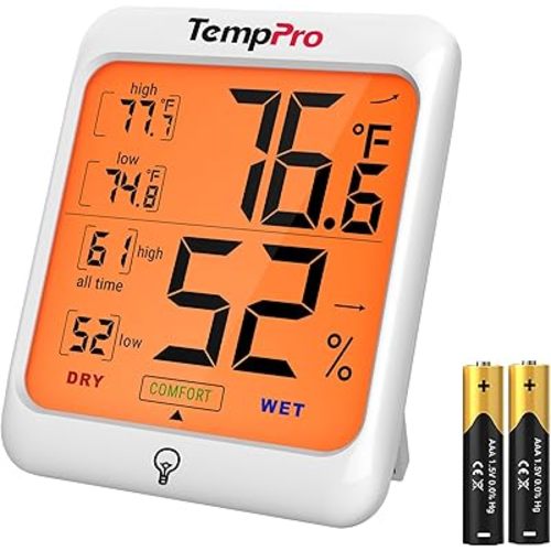 ThermoPro TP53 Digital Hygrometer Indoor Thermometer for Home, Temperature Humidity Sensor with Comfort Indicator & Max Min Records, Backlight Display Room Thermometer Humidity Meter, LCD
