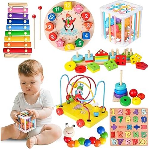 Montessori Mastery: 8-in-1 Early Learning Set with Musical, Stacking, Sorting, and Puzzle Activities for Toddlers
