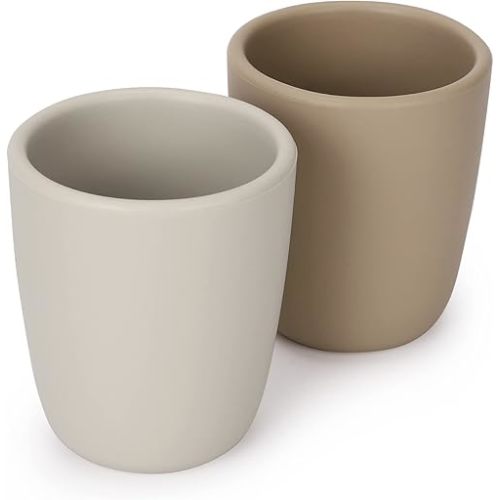 Silicone Toddler Cup, 2 Pack BPA Free Silicone Drinking Training Cup for 6 Months+ Babies, 4 fl. oz Tiny Open Cup for Infants (Sand, Light Grey