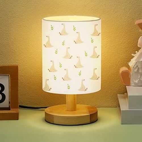 VIHOSE Silly Goose Kids Table Lamp for Bedroom Kids Bedside Lamp with Linen Wooden Nightstand Cartoon Nursery Lampshade for Girls Boys Living Room