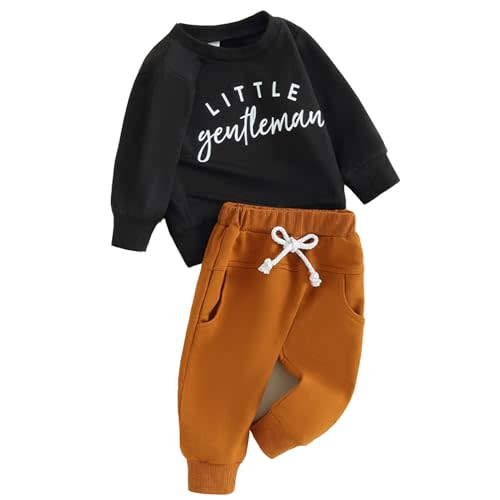 VZF Toddler Baby Boy Sweatshirt Clothes Letter Print Long Sleeve Top+Solid Jogger Pants Fall Winter Casual Outfits Set
