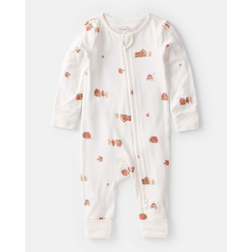 Baby Barn Print PurelySoft Long-Sleeve 2-Way Zip Sleep & Play Pajamas - White - Carter's | Carter's