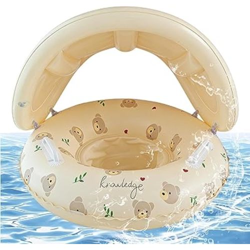 Babys Pool Float | Inflatable Babys Float with Canopy | Thickened Kids Pool Inflatables with Detachable Sunshade | Summer Water Play Supplies for Beach Bathtub Outdoor Vacation Travel