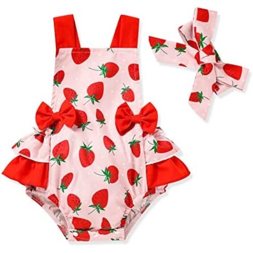 GRNSHTS Infant Baby Girls Ruffle Romper Toddler Sleeveless Halter Bodysuit Jumpsuit+Headband Summer Clothes