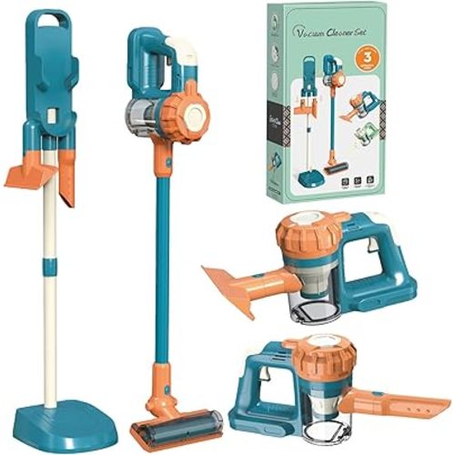 3-in-1 Kids Vacuum That Really Works, Toddler Toy Vacuum Cleaning Set for Children Aged 3+, Fun Kids Working Toy Vacuum Cleaner with Working Suction for Realistic Play (630Blue)