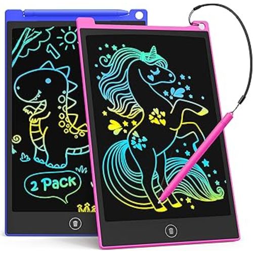 TECJOE 2 Pack LCD Writing Tablet, 10 Inch Colorful Doodle Board Drawing Tablet for Kids, Kids Travel Learning Toys Christmas Birthday Gifts for 3 4 5 6 Year Old Boys and Girls Toddlers