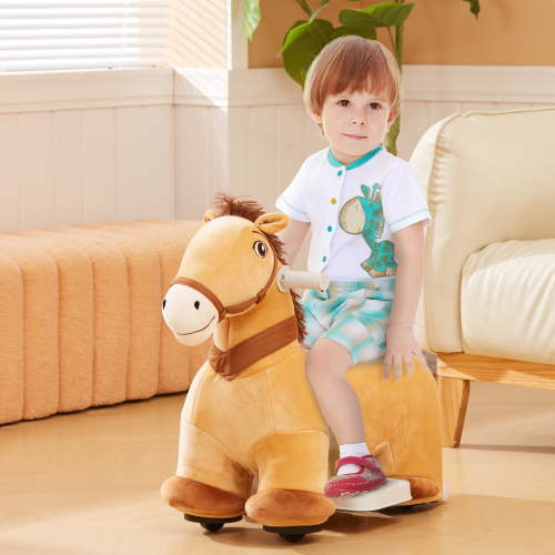 Qaba 6V Ride on Horse, Battery Powered Electric Ride on Pony with Music Forward, PU Wheels, Soft Touch, for Girls Boys Aged 18-36 Months, Brown