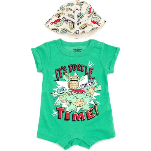 Teenage Mutant Ninja Turtles Donatello Raphael Leonardo Baby Romper and Bucket Sun Hat Newborn to Toddler
