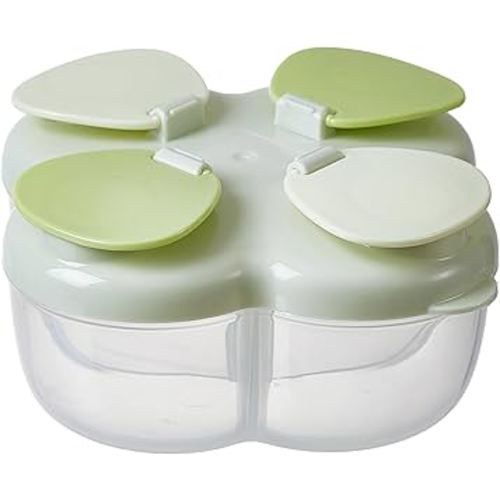 ZRHR Formula Dispenser No-Spill with Four Compartment, Infant Milk Powder Dispenser Portable On The Go, Kids Snack Formula Containers for Travel Hold Outdoor, Green