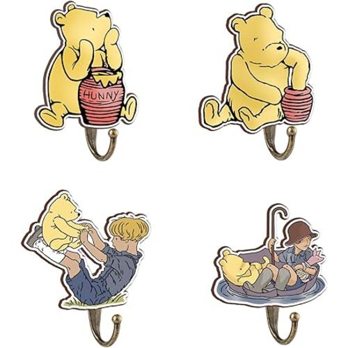 Winnie Nursery Bathroom Bedroom Decor, 4 Pcs Honey Winnies Decorative Wall Hooks Wooden Hooks, Winnie Nursery Hook Cute Towel Hanger, The Pooh Home Decoration