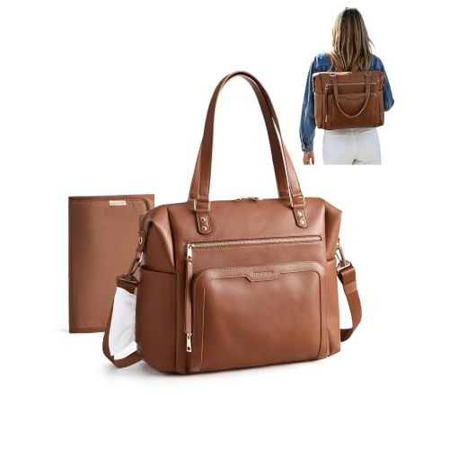 mommore PU Leather Convertible Diaper Bag Backpack, Crossbody Bag Tote | Converts into Diaper Backpack, Crossbody Bag, PU Leather Tote, Waterproof Changing Pad