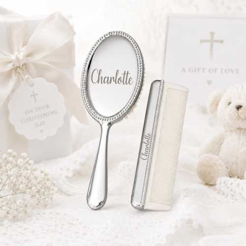 Personalized Silver-Plated Baby Brush & Comb Set • Engraved Newborn Gift • Custom Baby Shower Keepsake • Baptism or Christening Gift