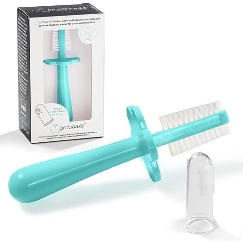 grabease Silicone Finger Toothbrush for Infants & Toddlers - Double-Sided Tapered Bristles for Toddler Teeth Cleaning - Choke Protection Shield for Kids Toothbrush - 1 Count, Teal