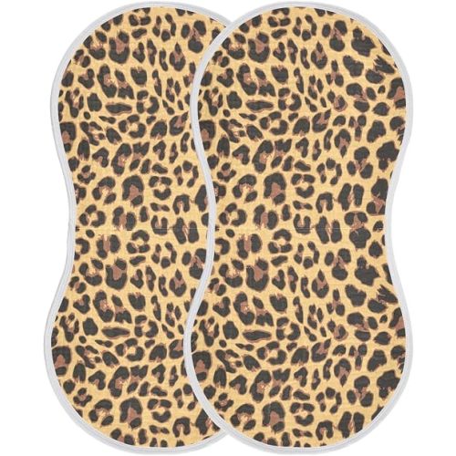 JHKKU Muslin Burp Cloths for Baby Boys and Girls - 2-Pack Ultra Absorbent Leopard Print Muslin Washcloths, Newborn Towel, Milk Spit Up Rags, Burp Cloth Bibs for Unisex, 22 x 11 Inch