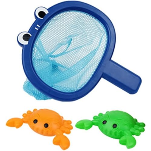 Bath Toys 1 Pcs Crab Animals Fishing Net with 2 Pcs Water Floating Sea Animals Crab Toys, Bathroom Pool Water Floating Accessory Duck Crab Frog Fishing Play Set