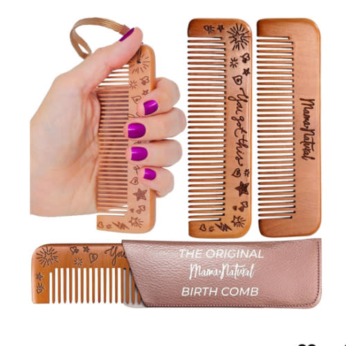 Mama Natural Wooden Labor Comb – Essential Birth & Delivery Support | Ergonomic Wood Comb for Pregnancy, Contractions & Acupressure Relief