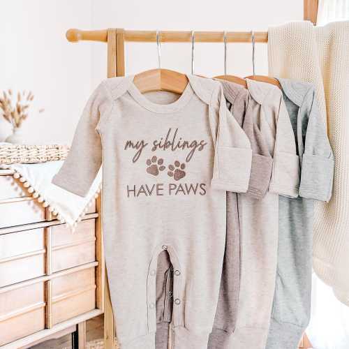 My Siblings Have Paws Baby Outfit - Baby Gift for Dog and Cat Lovers, Newborn Coming Home Outfit, Baby Boy or Girl Custom Embroidered Romper