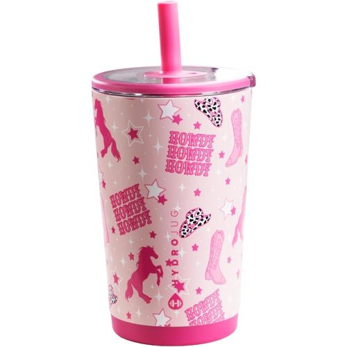 HydroJug Everyday Tumbler 14 oz – Ceramic-Lined Insulated Tumbler with Straw and Soft-Touch Lid, Cup Holder Friendly, Double-Wall Vacuum Insulation, Reusable Travel Cup – Cowgirl