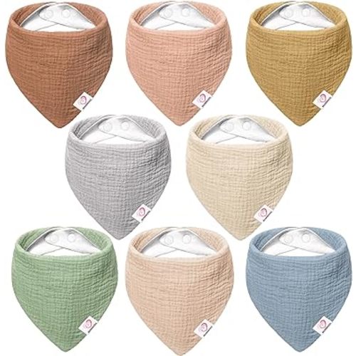 Muslin Baby Bibs 8 Pack 100% Cotton Baby Bandana Drool Bibs for Unisex Baby Girls Boys Drooling and Teething