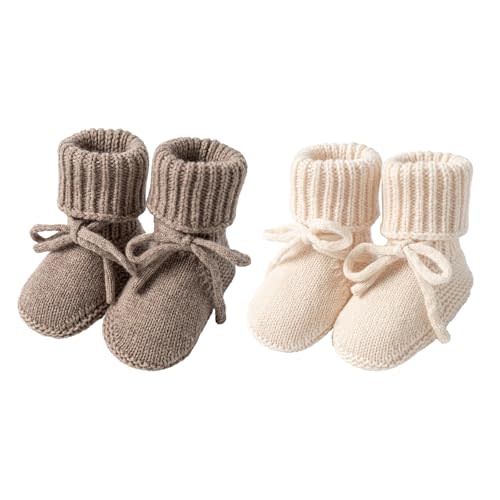 Baby Booties Knit Wool Warm Soft Socks Shoes for Newborn to Walking Cozy First Walkers for Infant Boy Girl 2 Pairs