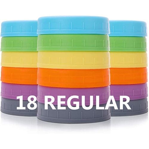 AOZITA 18 Pack Plastic REGULAR Mouth Mason Jar Lids for Ball Regular Mouth Jars - Colored Plastic Storage Caps for Mason/Canning Jars, Leak Proof, Dishwasher Safe & Food Grade