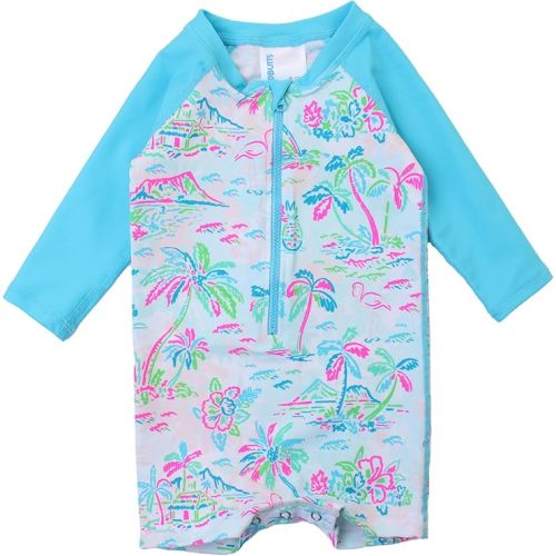 RUGGEDBUTTS Baby/Toddler Boy Swimsuit, One Piece Zipper Rash Guard Sunsuit with UPF 50+ Sun Protection