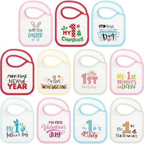 11 Pcs Baby First Holiday Bibs Set Girls Boys Infant My First 1st
