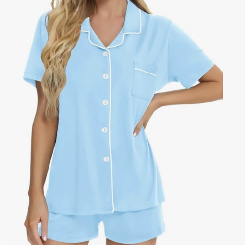 SWOMOG Womens Button Down Pajamas Set Short Sleeve Sleepwear Bride Soft Pj Lounge Sets XS-3XL