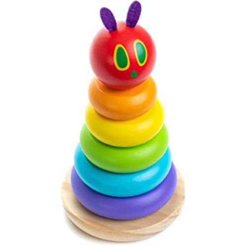 KIDS PREFERRED World of Eric Carle, The Very Hungry Caterpillar Wooden Stacker with Colorful Rainbow Rings, 7 Inch Stacking Solid Wood Educational Developmental Toy –Sorting and Stacking, Multicolor