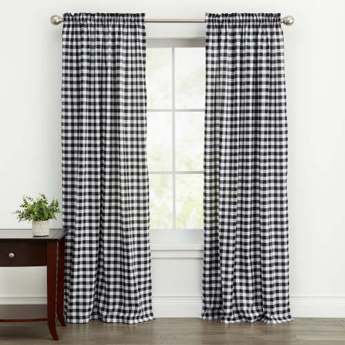 Woven Trends Farmhouse Curtains, Buffalo Plaid Drapes, Classic Country Plaid Gingham Checkered Design, Farmhouse Decor, Window Curtain Treatments 42" x 84" Single Panel, Black