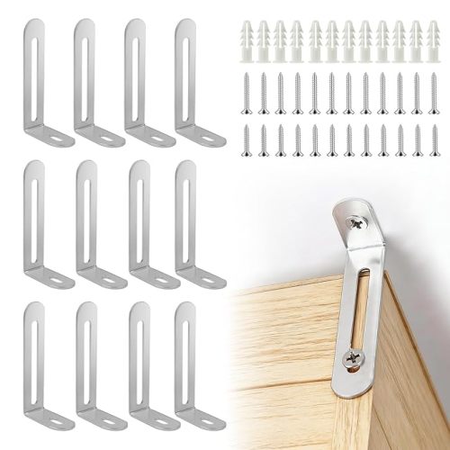 12 Pack Baby Proofing Anti Tip Furniture Anchors Kit - Heavy Duty Steel Wall Anchors for Dresser, Cabinet, Bookcase, Earthquake Safety & Pet Proofing in Nursery, Living Room（Silver）
