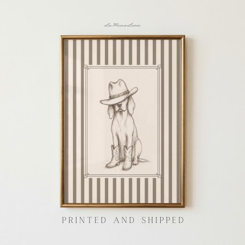 Vintage Western Dog Print | Watercolor Cowboy Puppy Wall Art | Neutral Nursery or Living Room Decor