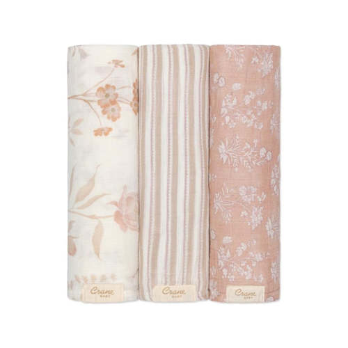 Crane Baby Violet Floral 100% Cotton Muslin Swaddle Blankets (Set of 3 – Bambi Baby